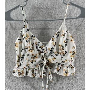 Papaya Tank Top Womens Small Yellow White Flower Ruffled Crop Tie